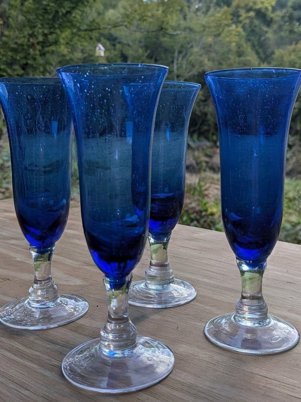 Set of 4 Vintage Cobalt Blue Swirl Bud Vase